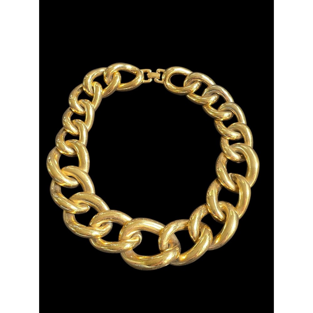 Givenchy Chunky Graduated Bold Gold Tone Large Link Statement Necklace 17"